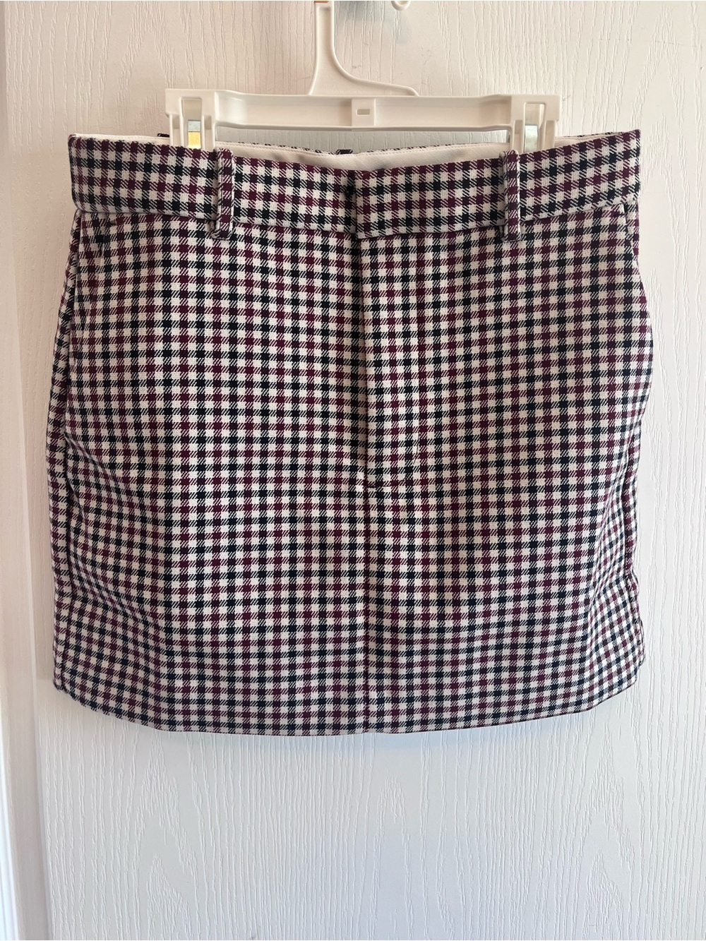 Madewell Plaid Houndstooth Suiting Mini Skirt Aroma Burgundy Navy Size 00 - Picture 5 of 16